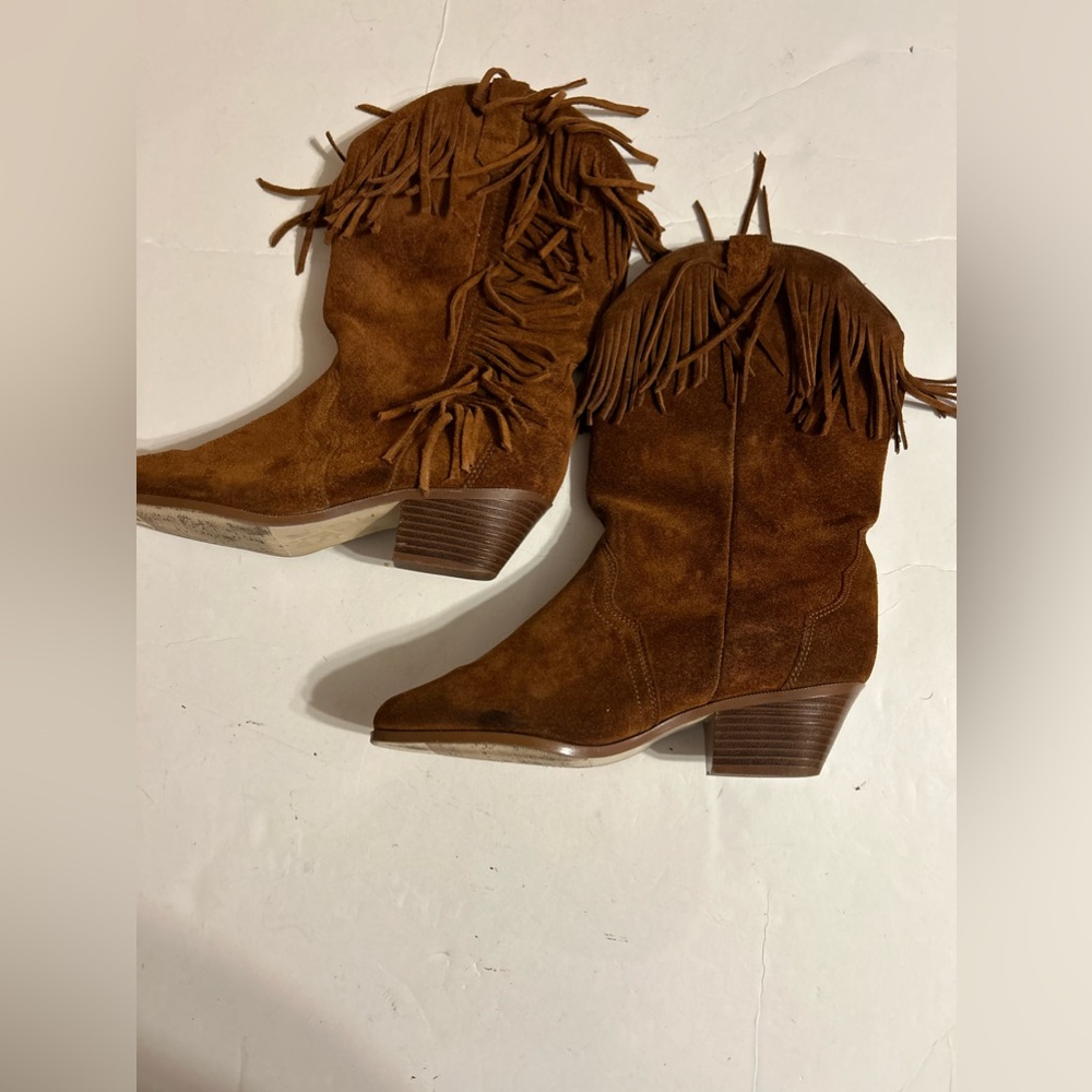 Vintage leather craft suede fringe boots size 6